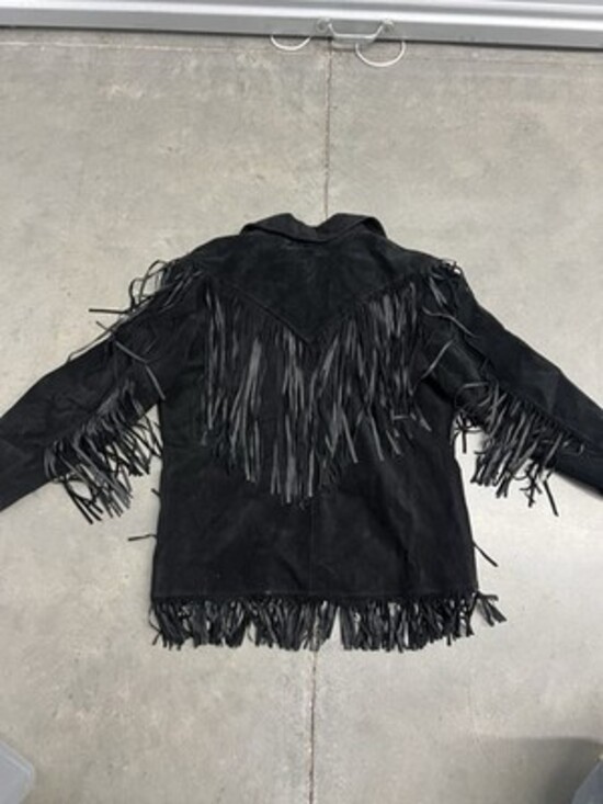 Cedars Black Suede Leather Fringe Jacket Western Cowgirl Size L vintage - Picture 7 of 7
